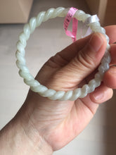 Load image into Gallery viewer, 60.5mm Certified Type A 100% Natural Green, Gray, Brown &amp; Black Flying Dandelion Vintage Twist Style Nephrite Jade Bangle JT7-1199

