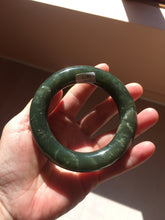 Load image into Gallery viewer, 56mm certified 100% Natural dark green/black Ocean Waves chubby round cut nephrite bangle HF138-0879
