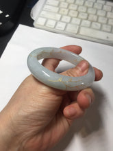 Load image into Gallery viewer, 53mm 100% natural Type A light green white carved and golden-painted jadeite jade bangle PJ61
