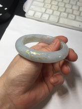 Load image into Gallery viewer, 53mm 100% natural Type A light green white carved and golden-painted jadeite jade bangle PJ61
