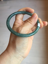 Load image into Gallery viewer, 59.2mm Certified Type A 100% Natural deep sea dark green/blue/gray/black snowy Guatemala slim round cut Jadeite bangle PC105-1029
