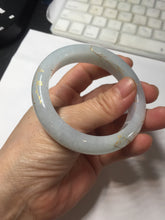 Load image into Gallery viewer, 53mm 100% natural Type A light green white carved and golden-painted jadeite jade bangle PJ61
