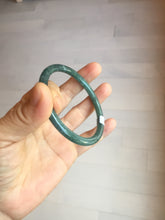 Load image into Gallery viewer, 59.2mm Certified Type A 100% Natural deep sea dark green/blue/gray/black snowy Guatemala slim round cut Jadeite bangle PC105-1029
