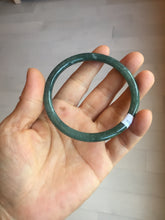 Load image into Gallery viewer, 59.2mm Certified Type A 100% Natural deep sea dark green/blue/gray/black snowy Guatemala slim round cut Jadeite bangle PC105-1029
