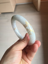 Load image into Gallery viewer, 59.2mm Certified 100% Natural type A light green/purple carved and golden-painted chubby round cut Jadeite Jade bangle PA167-4923
