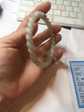 Load image into Gallery viewer, 60.5mm Certified Type A 100% Natural Green, Gray, Brown &amp; Black Flying Dandelion Vintage Twist Style Nephrite Jade Bangle JT7-1199
