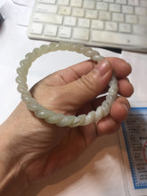 Load image into Gallery viewer, 60.5mm Certified Type A 100% Natural Green, Gray, Brown &amp; Black Flying Dandelion Vintage Twist Style Nephrite Jade Bangle JT7-1199
