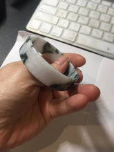 Load image into Gallery viewer, 48mm certified 100% natural type A dark green white purple Snowy Pine Forest square style jadeite bangle BH114-6910
