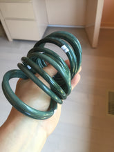 Load image into Gallery viewer, 51-61mm Certified type A 100% Natural dark green/blue/gray slim round cut Guatemala Jadeite bangle no crack group GL52
