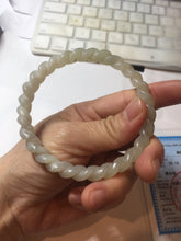 Load image into Gallery viewer, 60.5mm Certified Type A 100% Natural Green, Gray, Brown &amp; Black Flying Dandelion Vintage Twist Style Nephrite Jade Bangle JT7-1199
