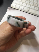 Load image into Gallery viewer, 48mm certified 100% natural type A dark green white purple Snowy Pine Forest square style jadeite bangle BH114-6910
