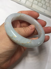 Load image into Gallery viewer, 53mm 100% natural Type A light green white carved and golden-painted jadeite jade bangle PJ61
