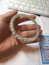 Load image into Gallery viewer, 60.5mm Certified Type A 100% Natural Green, Gray, Brown &amp; Black Flying Dandelion Vintage Twist Style Nephrite Jade Bangle JT7-1199
