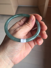 Load image into Gallery viewer, 59.5mm Certified Type A 100% Natural dark green/blue/gray with Guatemala slim round cut Jadeite bangle PE74-1468
