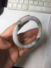 Load image into Gallery viewer, 53.5mm certified 100% natural Type A sunny green white purple carved and golden-painted round cut jadeite jade bangle PJ62

