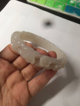 Load image into Gallery viewer, 62.3mm 100% natural pale pink/white carved Plum blossoms Quartzite (Shetaicui jade) bangle SY7
