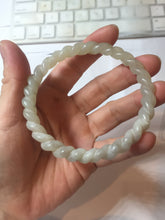 Load image into Gallery viewer, 60.5mm Certified Type A 100% Natural Green, Gray, Brown &amp; Black Flying Dandelion Vintage Twist Style Nephrite Jade Bangle JT7-1199
