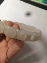 Load image into Gallery viewer, 62.3mm 100% natural pale pink/white carved Plum blossoms Quartzite (Shetaicui jade) bangle SY7
