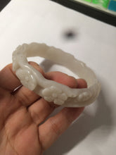 Load image into Gallery viewer, 62.3mm 100% natural pale pink/white carved Plum blossoms Quartzite (Shetaicui jade) bangle SY7
