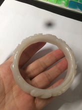 Load image into Gallery viewer, 62.3mm 100% natural pale pink/white carved Plum blossoms Quartzite (Shetaicui jade) bangle SY7
