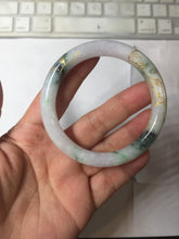 Load image into Gallery viewer, 53.5mm certified 100% natural Type A sunny green white purple carved and golden-painted round cut jadeite jade bangle PJ62

