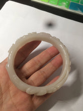 Load image into Gallery viewer, 62.3mm 100% natural pale pink/white carved Plum blossoms Quartzite (Shetaicui jade) bangle SY7
