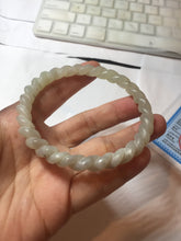 Load image into Gallery viewer, 60.5mm Certified Type A 100% Natural Green, Gray, Brown &amp; Black Flying Dandelion Vintage Twist Style Nephrite Jade Bangle JT7-1199
