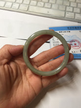 Load image into Gallery viewer, 54.7mm Certified type A 100% Natural light green gray black slim round cut Jadeite bangle PA194-2460
