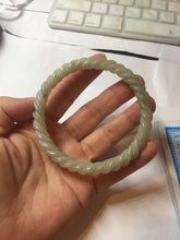 Load image into Gallery viewer, 60mm Certified Type A 100% Natural Green, Gray, Brown &amp; Black Flying Dandelion Vintage Twist Style Nephrite Jade Bangle JT8-1112

