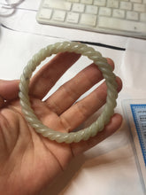 Load image into Gallery viewer, 60mm Certified Type A 100% Natural Green, Gray, Brown &amp; Black Flying Dandelion Vintage Twist Style Nephrite Jade Bangle JT8-1112
