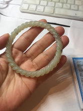 Load image into Gallery viewer, 60mm Certified Type A 100% Natural Green, Gray, Brown &amp; Black Flying Dandelion Vintage Twist Style Nephrite Jade Bangle JT8-1112
