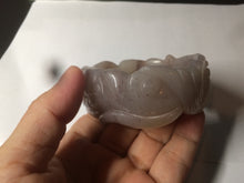Load image into Gallery viewer, 54.6mm 100% natural light Pink/black/purple fish and lotus pods(年年有余) Quartzite (Shetaicui jade) 3D carved Bow knot bangle SY10
