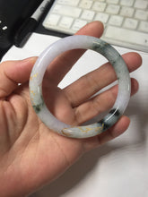 Load image into Gallery viewer, 56mm 100% Natural type A sunny green dark green purple white carved flowers and golden-painted round cut Jadeite Jade bangle PJ63
