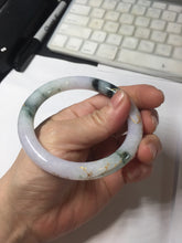 Load image into Gallery viewer, 56mm 100% Natural type A sunny green dark green purple white carved flowers and golden-painted round cut Jadeite Jade bangle PJ63
