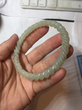 Load image into Gallery viewer, 60mm Certified Type A 100% Natural Green, Gray, Brown &amp; Black Flying Dandelion Vintage Twist Style Nephrite Jade Bangle JT8-1112
