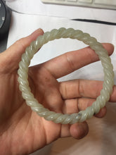Load image into Gallery viewer, 60mm Certified Type A 100% Natural Green, Gray, Brown &amp; Black Flying Dandelion Vintage Twist Style Nephrite Jade Bangle JT8-1112
