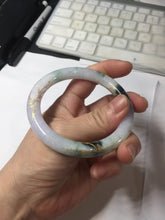 Load image into Gallery viewer, 56mm 100% Natural type A sunny green dark green purple white carved flowers and golden-painted round cut Jadeite Jade bangle PJ63
