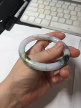 Load image into Gallery viewer, 56mm 100% Natural type A sunny green dark green purple white carved flowers and golden-painted round cut Jadeite Jade bangle PJ63
