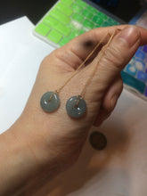 Load image into Gallery viewer, 12.5mm 100% Natural blue gray green safe and sound donut button Guatemala jadeite Jade dangling earring AM76
