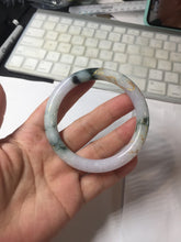 Load image into Gallery viewer, 56mm 100% Natural type A sunny green dark green purple white carved flowers and golden-painted round cut Jadeite Jade bangle PJ63
