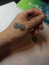 Load image into Gallery viewer, 12.5mm 100% Natural blue gray green safe and sound donut button Guatemala jadeite Jade dangling earring AM76
