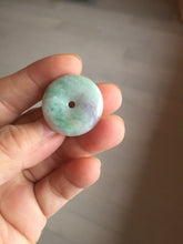 Load image into Gallery viewer, 25-28mm Type A 100% Natural light green white with floating flower Jadeite Jade Safety Guardian Button donuts Pendant group BS67
