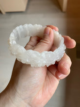 Load image into Gallery viewer, 55mm 100% natural light pink/gray/beige/white Quartzite (Shetaicui jade) carved flowers bangle SY52
