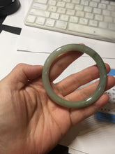 Load image into Gallery viewer, 54.5mm Certified type A 100% Natural light green gray black slim round cut Jadeite bangle PA197-2440
