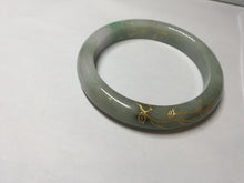 Load image into Gallery viewer, 54.2mm certified 100% natural Type A sunny green gray purple carved and golden-painted round cut jadeite jade bangle PJ65
