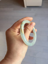 Load image into Gallery viewer, 52.2mm 100% Natural type A icy watery light green carved and golden-painted round cut slim Jadeite Jade bangle BH129
