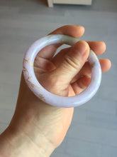 Load image into Gallery viewer, 54.5m Type A 100% Natural light purple brown white carved branches and flowers and golden-painted round cut jadeite jade bangle BH128
