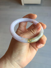 Load image into Gallery viewer, 54.5m Type A 100% Natural light purple brown white carved branches and flowers and golden-painted round cut jadeite jade bangle BH128
