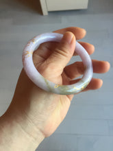 Load image into Gallery viewer, 54.5m Type A 100% Natural light purple brown white carved branches and flowers and golden-painted round cut jadeite jade bangle BH128
