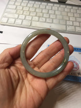 Load image into Gallery viewer, 54.5mm Certified type A 100% Natural light green gray black slim round cut Jadeite bangle PA198-2454
